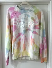 Spiritual Gangster Happy Tie Dye Terry Sweatshirt, Crew Neck, Size Large