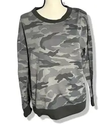 Splendid  women's gray green camo long sleeve pullover crew neck top small