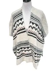 Akemi + Kin Southwest Pattern Pancho Sweater White Black One Size Fits Most