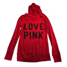 Vtg Victorias Secret PINK S Back Logo Hoodie Top Lounge Sleep Red Thermal Boho