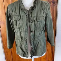 Decree Olive Green Cotton Lace 3/4 Sleeves Jacket Zip Snap Front Pockets Large