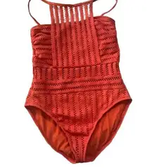 Kenneth Cole Orange Halter Mesh One Piece Swim Suit Womens Size Large NWT