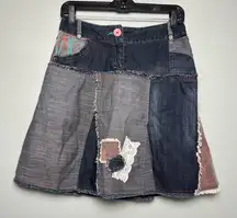 Promod Patchwork Denim A-Line Pleated Knee Length Jean Skirt Women’s Size 6
