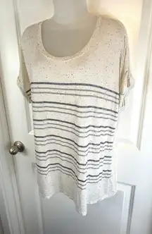 APT 9 Womens XL Speckled Stripe T Shirt Top Cream Gray Blue Glitter