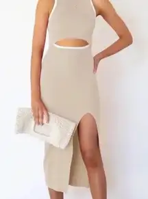 Medium Dress Crew Neck Sleeveless Tank - Slit Ribbed Bodycon cut-outs