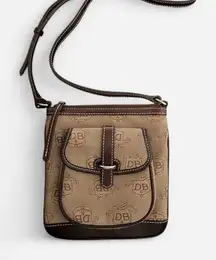 Dooney & Bourke Letter Carrier Signature Canvas and Leather Brown Crossbody Bag