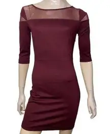 BB Dakota Women’s Size S Burgundy Maroon Stretchy Bodycon Mesh Top Mini Dress