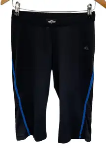 Adidas Athletic Capri Pants Womens 8 Black‎ Polyester Blue Trim Mesh Panel