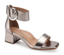 NEW Aerosoles Eliza Slingback Low Block Heel Sandals Metallic Silver Leather