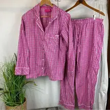 Victoria's Secret  Cotton Pink Plaid Gingham Checker PJ Pajama Pants & Top Set L