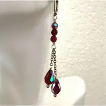 Gold filled red crystal dangling earrings