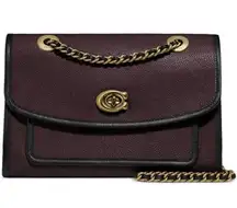 Coach  75575 Polished Leather Shoulder Bag Oxblood Gold Piper Trim Chain Strap