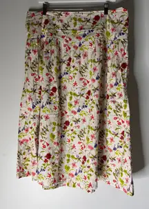Lands End Poplin Drop Waist Midi Floral Cotton Skirt Multicolor Size 16