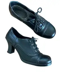 Y2K Mudd Shoes Witchy Oxford Pumps Lace Up Chunky Heels 9 Black Floppy Leather