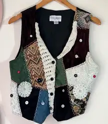 Vintage tangibles PATCHWORK vest western boho crochet‎ tapestry women SIZE SMALL