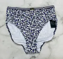 LRL RALPH LAUREN Ditzy High-Waist Belted Bikini Bottoms Blue White 10 Slimming