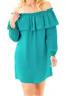 Lilly Pulitzer Dee Dee Mini Dress Off the Shoulder Ruffle Teal Blue Malachite