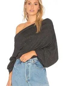 FREE PEOPLE We The Free Skyline Thermal Off The Shoulder Tee Long Sleeve Gray XS