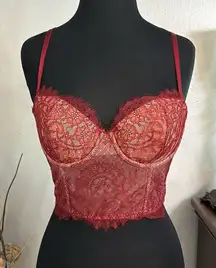 Victoria’s Secret Lined Strapless Red Corset Bustier Bra (Flaw) Size‎ 34C