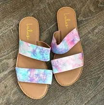 Lulus Time to Chill Tie-Dye Slide Slip On Sandals Shoes Size 7