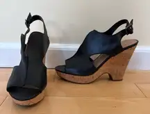Franco Sarto Black Leather Wedge Sandals