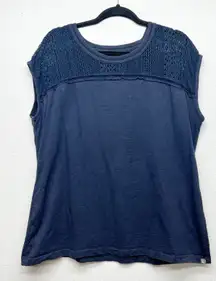 Eddie Bauer Top Womens 2XL Crochet Cotton Stretch Minimalist Casual Neutral