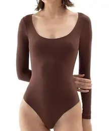 NEW PUMIEY Brown Scoop Neck Long Sleeve Bodysuit XS