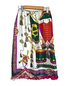 Le Temps des Cerises Midi Silk Skirt Retro Whimsy Artsy Art Royal Ruffle Small