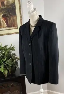 Le Suit Women's Black Blue Pinstripe Jacket Blazer 16 Lined Lapel Long Sleeve