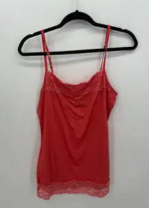 Womens Salmon Cami Tank Top Size L Lace Y2K Stretch Preppy Romantic Dainty