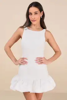 NWT Lulus Superb Aura White Ruffled Drop Waist Mini Dress Cocktail Party Size L