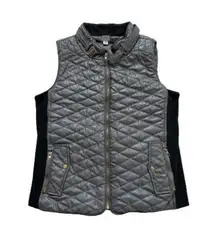 Poof Quilted Vest Deep Gray Faux Leather Quilted Knit Side Panel Pockets Small