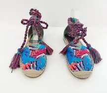 SAM EDELMAN Size 7.5 Lenora Multicolor Vibrant Wrap Espadrille Flat Tassel