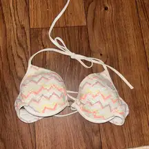 Victoria Secret White Pastel Chevron Halter Top Push Up Padded Swim Top Bikini