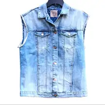 Zara Light Wash Distressed Faded Button Down Denim Vest Women’s Size Small