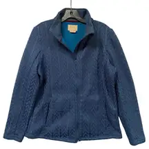 Boston Traders Blue Chevron Knit Full Zip Lined Jacket Womens Size L Outerwear