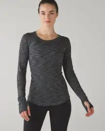 Lululemon 5 Mile Long Sleeve Heathered Black Top Women's Size 4 (?)