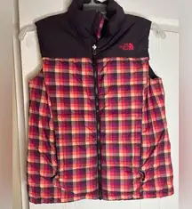 THE NORTH FACE NUPTSE 700 GOOSE DOWN PUFFER PLAID PINK VEST JACKET SIZE M