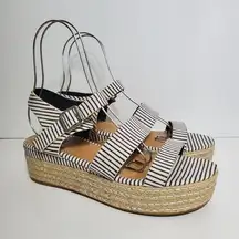 Bamboo  Blue White Striped Rope Platform Sandal 10