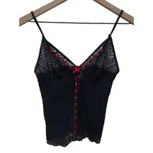 Y2K‎ Rampage Babydoll Lace Lingerie Cami Top S Sheer Grunge Whimsigoth Black Red