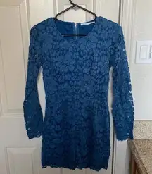 Urban Outfitters Kimchi Blue Floral Lace Shorts Romper Blue Zip Up EUC Sz 4