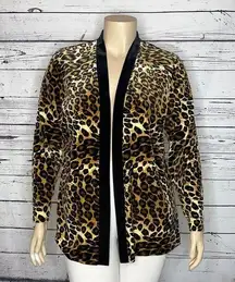 R&M Richards Size 16 Animal Print - Black Trim Open Front Velvet Cardigan Jacket