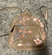 Tan and Floral Mini Backpack