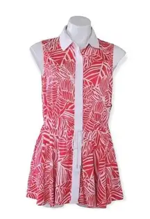 Premise Blouse Floral Collared Sleeveless Top Red & White Shirt Size L