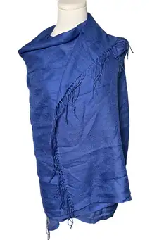 Boho Luxe Fringe Wrap Shawl Blue Bamboo Merino Scarf Naturally Knotty OS