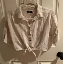 Cropped Linen Cream And White Collared Top