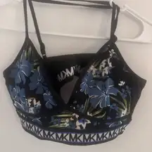 Michael Kors Black and Blue Floral Bikini Top