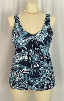 Source Unknown Blue and White Tie Front Swimwear Tank Top (766)