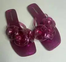 Jeffrey Campbell Flower‎ Jelly Thong Sandals - Pink Glitter Slides - Size 9
