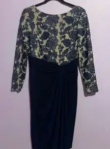 Lauren Ralph Lauren Midi Dress Women Size 8 Navy Sequin Event Formal Cocktail